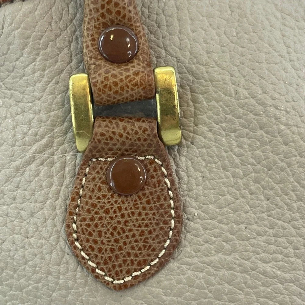Vintage Liz Claiborne Crossbody Satchel Bag Medium Beige Tan Leather 90s Minimal